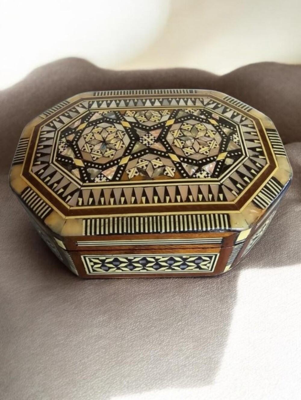 TURKISH MOSAIC MOTHER OF PEARL Vintage Jewelry Box